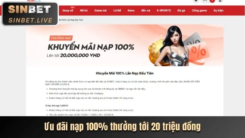 Biểu ngữ chào mừng với tiền thưởng lớn cho người chơi mới
